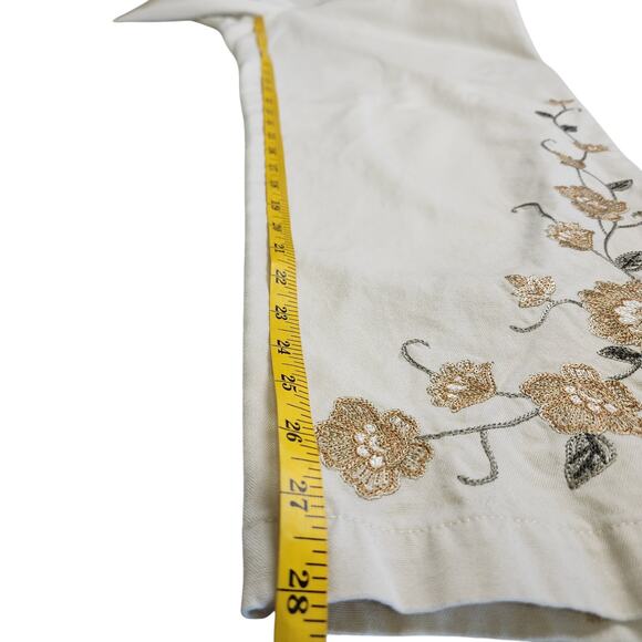 Talbots Womens Vintage Embroidered Pants Size 12 Cream Floral High Rise Straight - Picture 14 of 15
